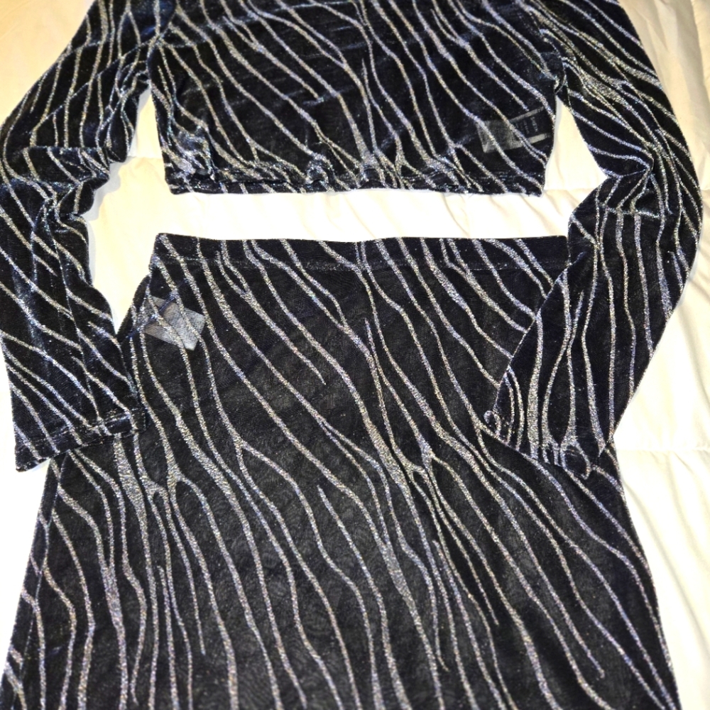 2 PC Crop long sleeve top with skirt